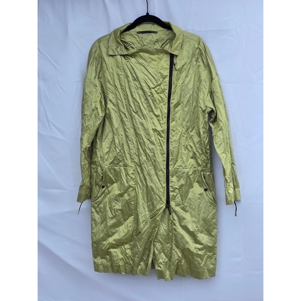 Annette Gortz Ona Chartreuse Green Metallic Crinkle Asymmetric Zip Coat Size 36